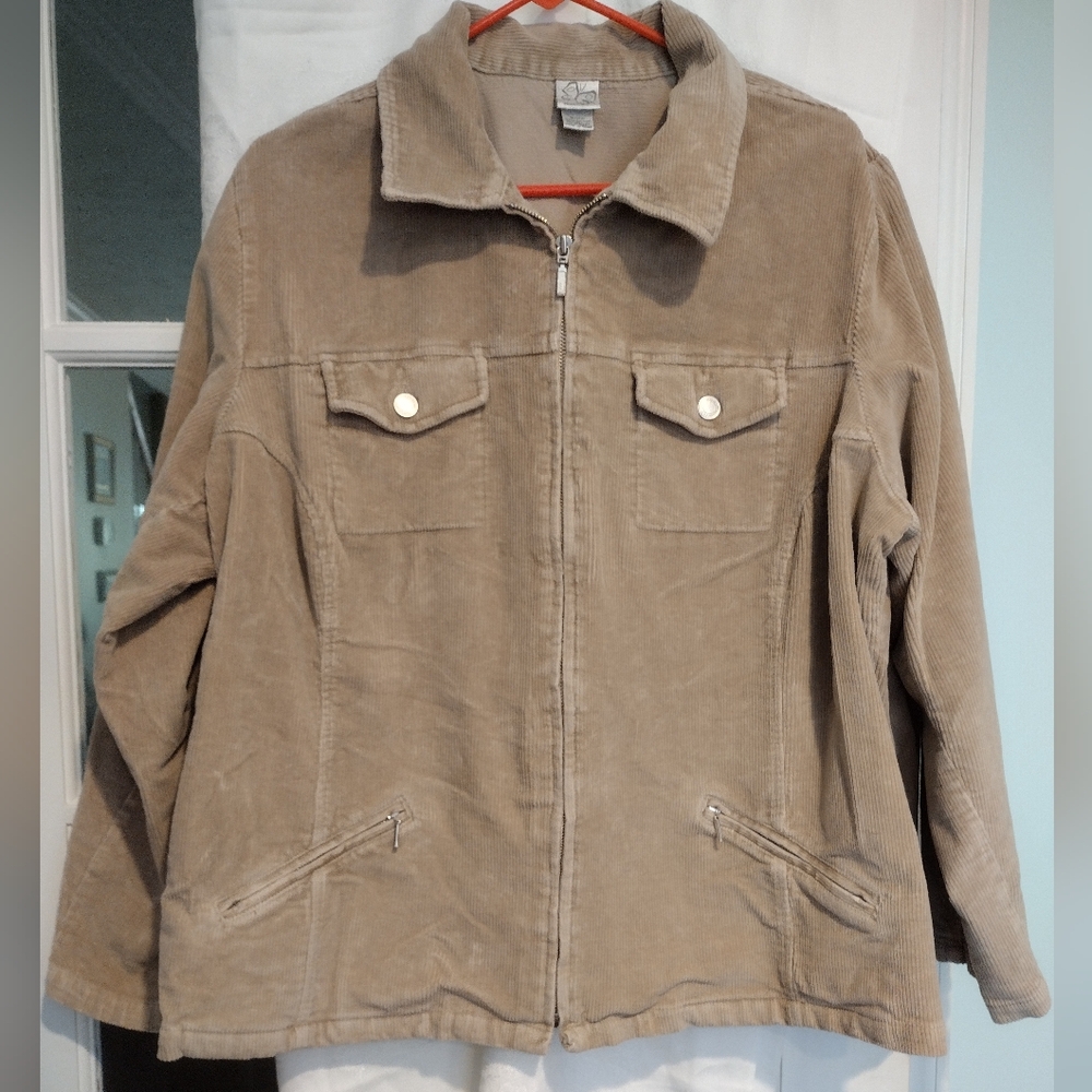 Women's 18/20W Corduroy Jacket Beige Full Zip Relaxed Cabin Casual Outdoor Fall